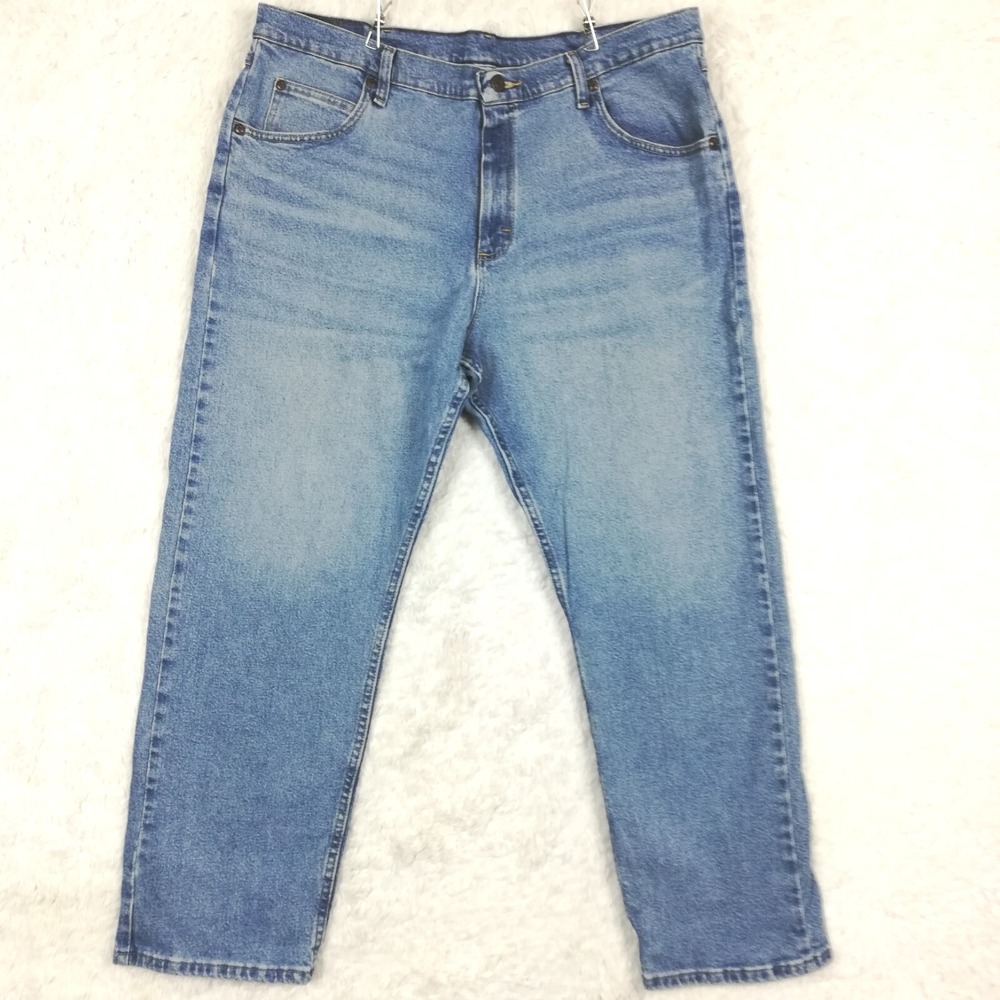 Wrangler Mens Jeans Relaxed Fit Blue Denim Flex Light Wash Straight Leg 38x30